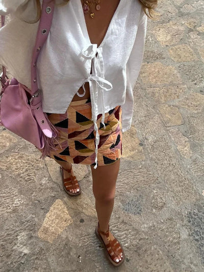 Damen Satin Wickelbluse mit Bindung – Elegante Kreuzfront