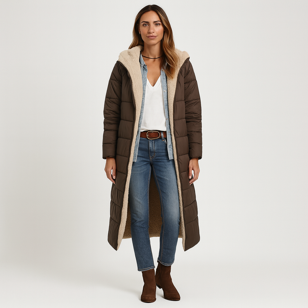 Amara | Wendbarer Wintermantel mit flauschiger Kapuze für Damen