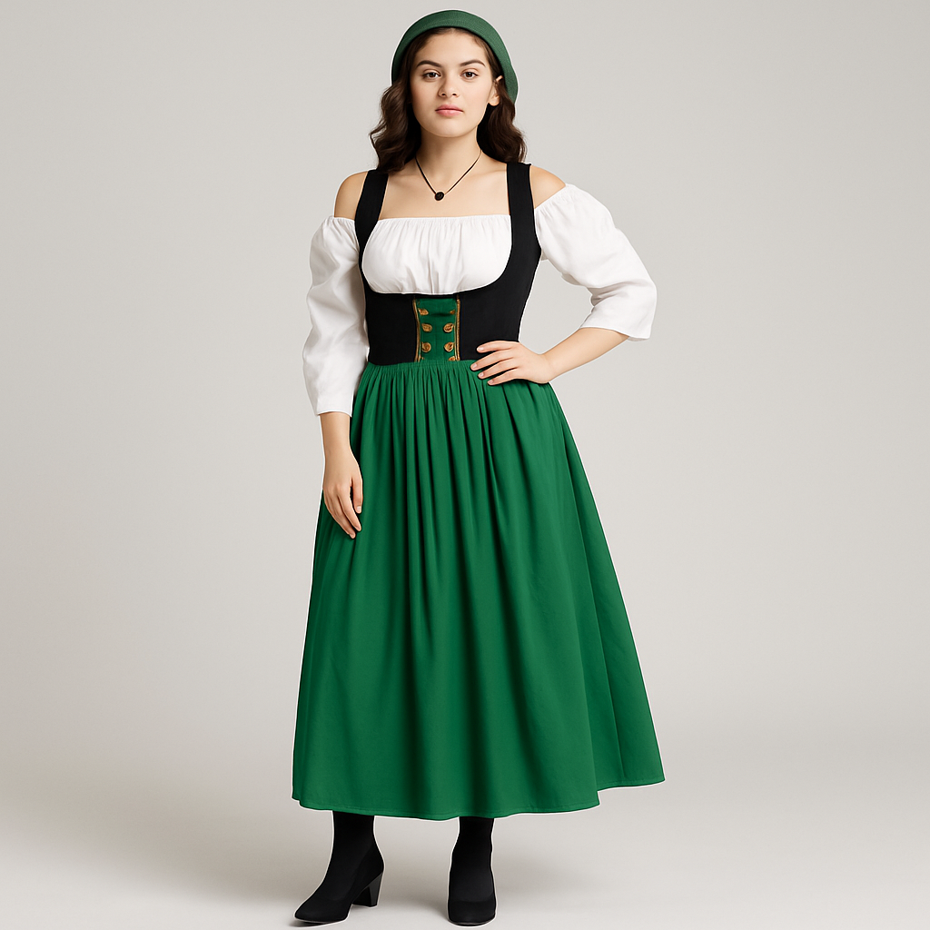 Mittelalterliches Dirndl Damen – Elegantes Trachtenkleid im bayerischen Bauernstil fürs Oktoberfest