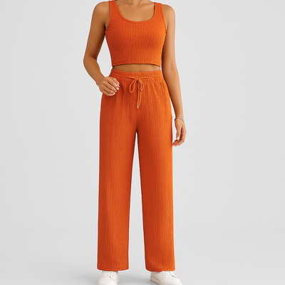 2-teiliges Sommer-Set für Damen – Ärmelloses Crop-Top und strukturierte Hose mit hoher Taille