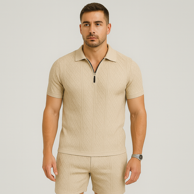 Sportliches 2-teiliges Herren-Set – Atmungsaktives, schnelltrocknendes Wendehemd und Jacquard-Shorts