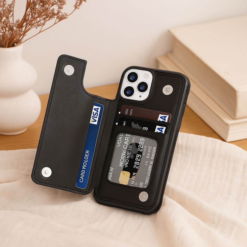 LeatherGard | Luxuriöse Handyhülle aus Leder mit Kartenfächern und Magnetverschluss | Schulte