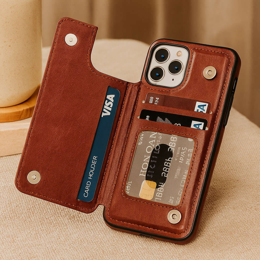 LeatherGard | Luxuriöse Handyhülle aus Leder mit Kartenfächern und Magnetverschluss | Schulte