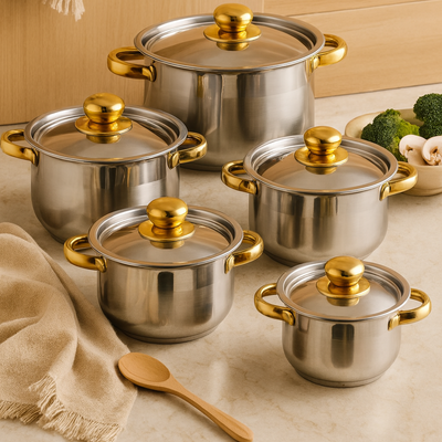 Lucien | 5-teiliges antihaftbeschichtetes Edelstahl-Kochgeschirr-Set