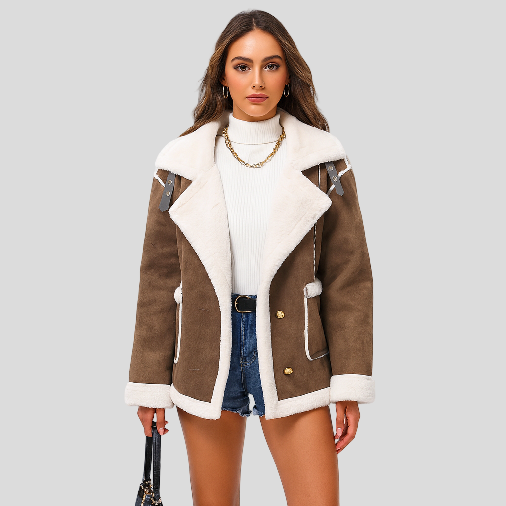 Isabella | Plüschige Winterjacke mit Knopfverschluss und Revers