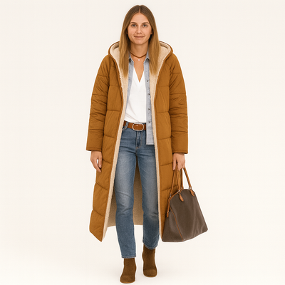 Amara | Wendbarer Wintermantel mit flauschiger Kapuze für Damen