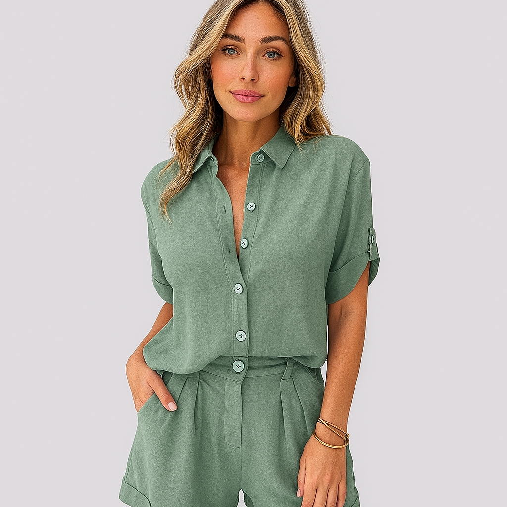 Chices Leinen-Zweiteiler-Set – Oversized Hemd & High-Waist Shorts für Damen