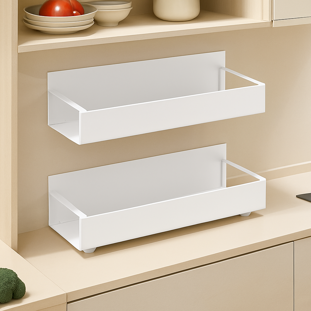 Magnetisches Seitenregal – Schwarzes Metall, Wandmontage ohne Bohren für Kühlschrank oder Waschmaschine