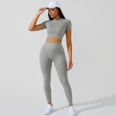 Damen Sportset 2-teilig – Kurzarm Top & High Waist Leggings für Yoga & Pilates