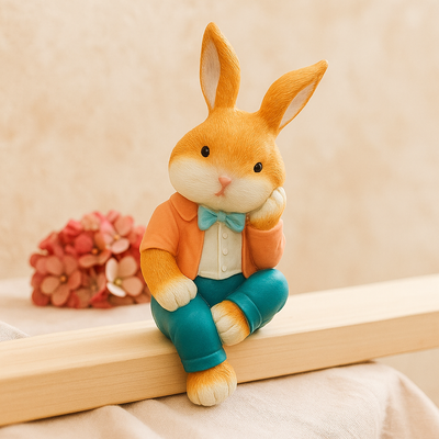WhimsiBunny – Sitzende Kaninskulptur für spielerische und moderne Schreibtisch- oder Regaldekoration