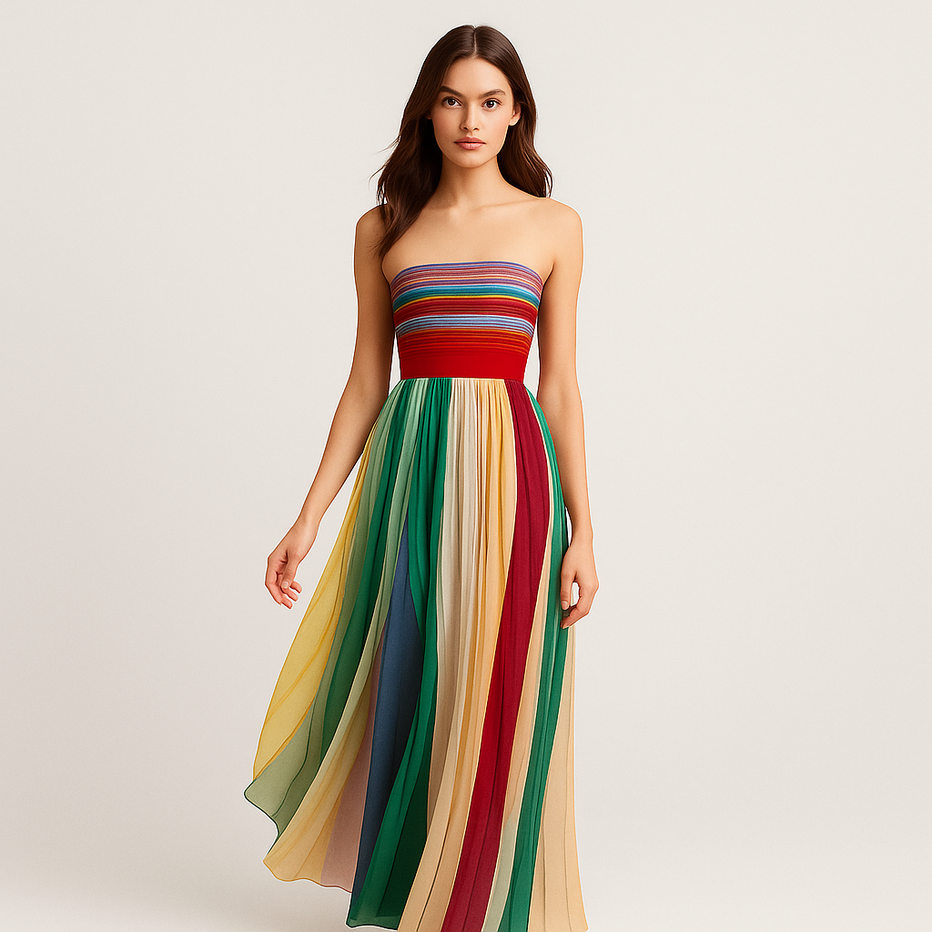 Ayni – Bunte trägerlose, flatternde Abendkleid