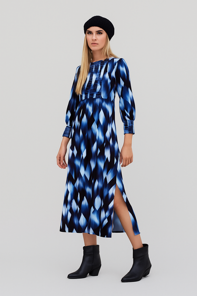 Elodie Casual lang bedrucktes Kleid mit Ballonärmeln