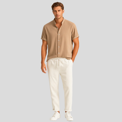 Luca Sommer-Leinen-Duo – Herrenoutfit mit Slim-Fit-Polo und maßgeschneiderten Hosen