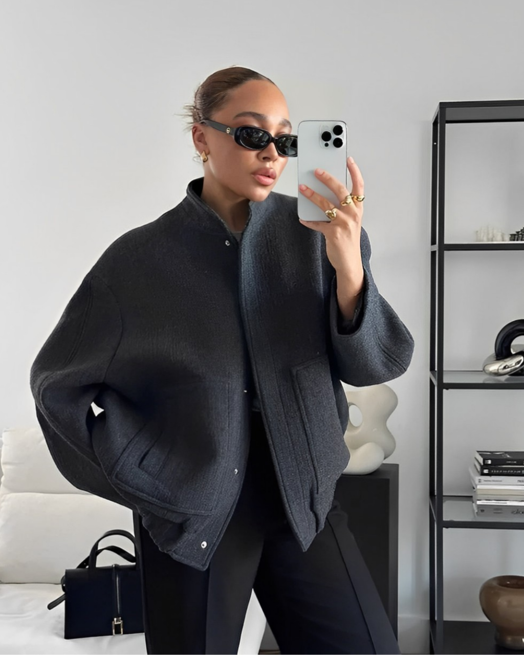 Damen Bomberjacke Baumwolle Oversized Stil