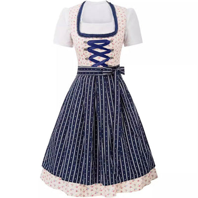 Damen Dirndl Floral Stoff Herzförmiger Ausschnitt Trachtenmode