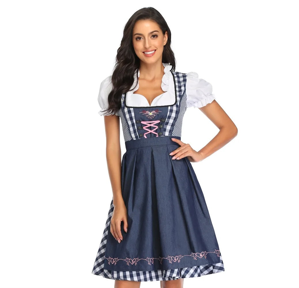 Damen Dirndl Kleid Traditionell Elegant mit Passender Schürze