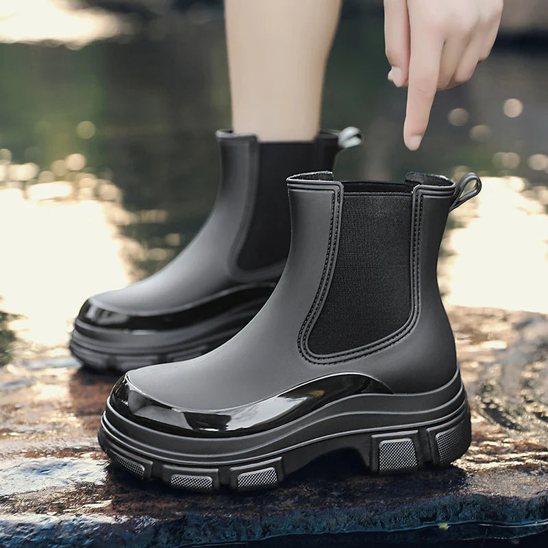 Damen Gummistiefel Wasserfest Kurzrohr mit Elastischen Seiteneinsätzen