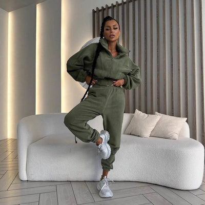 Damen-Lounge-Set mit stylischem Reißverschluss – praktischen Taschen und weiten Ärmeln