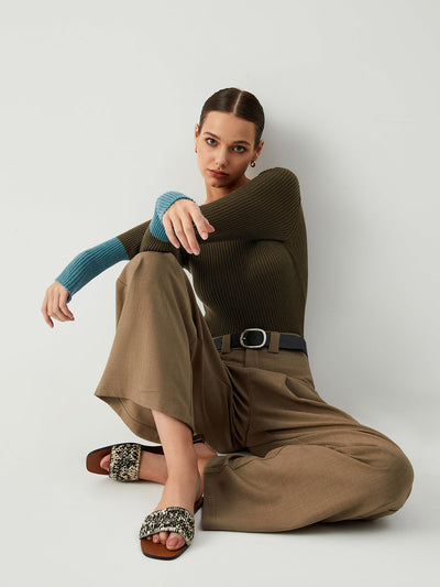 Damen Langarm Stricktop mit Kontrastärmeln