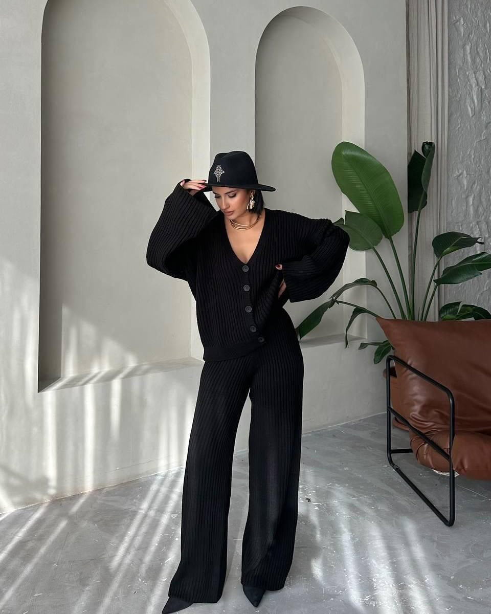 Damen Loungewear Set Strick mit Weiten Ärmeln