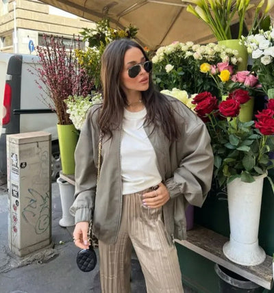 Damen Oversized Bomberjacke Leicht Trendy