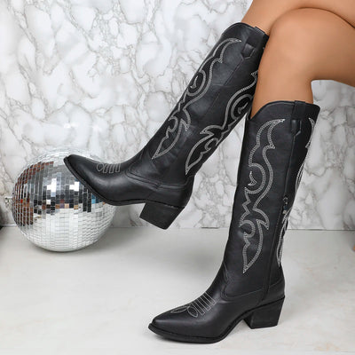 Damen Stiefel Hochwertiges Leder Western Cowboy Stil
