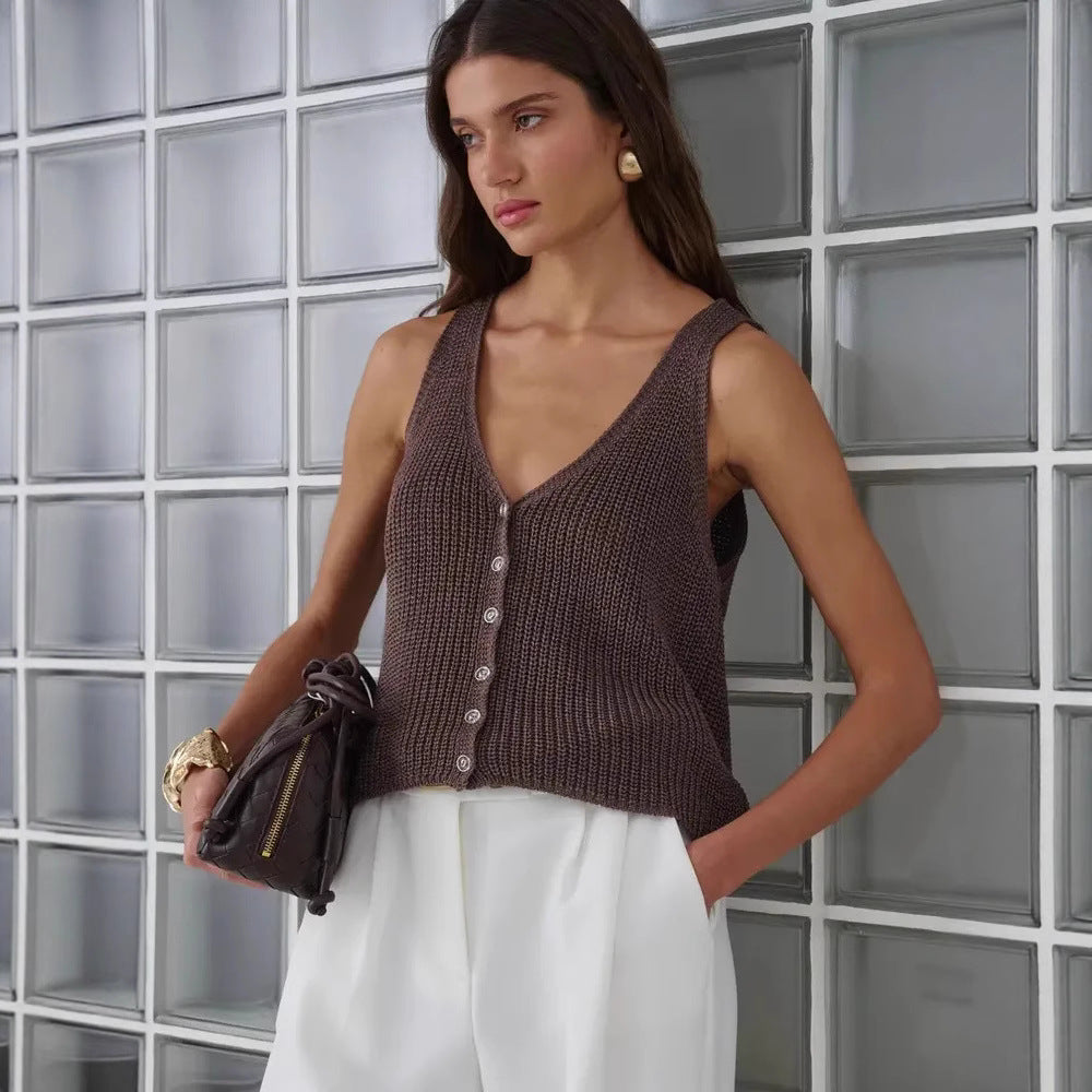 Damen Stricktop Baumwolle V-Ausschnitt