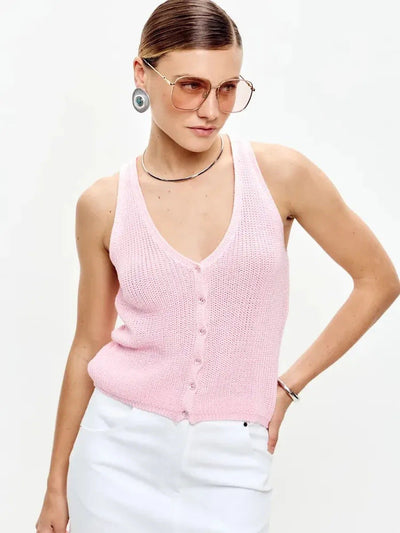 Damen Stricktop Baumwolle V-Ausschnitt