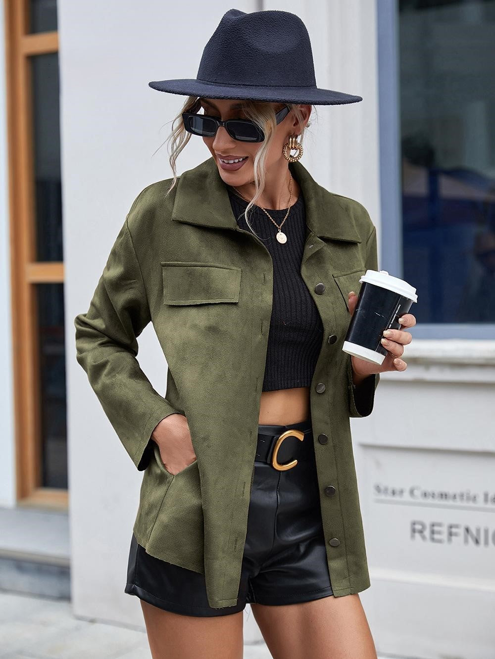 Damenjacke Wildleder Mit Knopfverschluss Elegantes Design