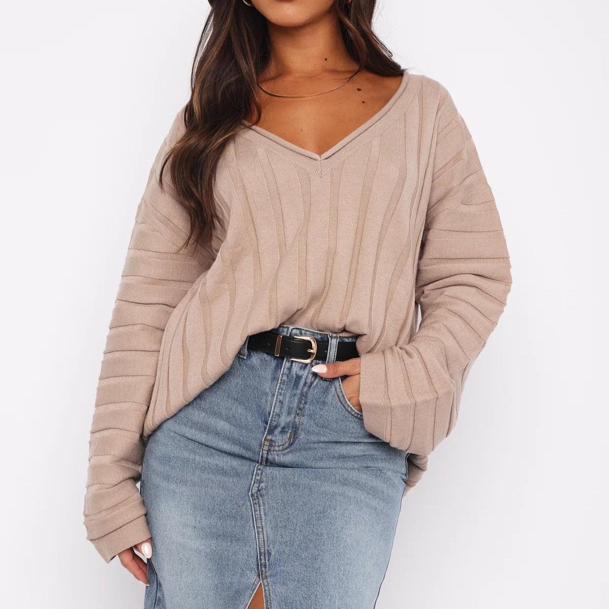 Damenpullover Baumwolle V-Ausschnitt Elegant