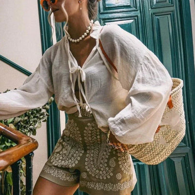 Blumenbestickte Leinen-Shorts für Damen – Clara