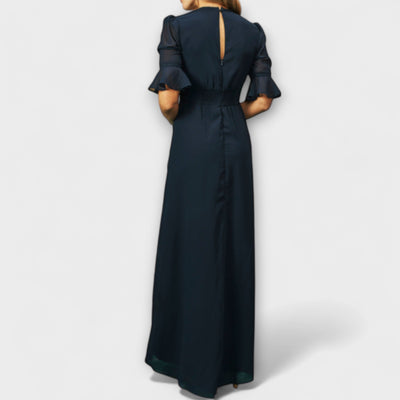 Beatrice - Elegantes Navy Blau Kleid mit Floralstickerei