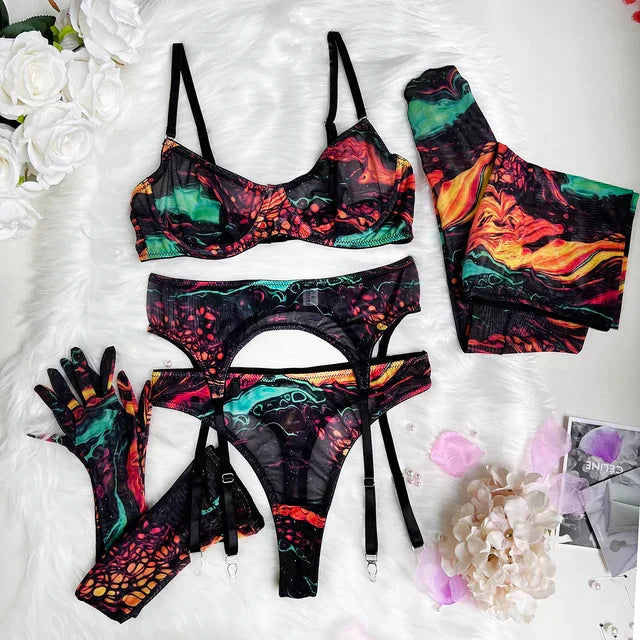 Serena™ | 5-teiliges Tie Dye Dessous Set – Sinnlichkeit in lebendigen Farben