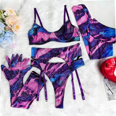 Serena™ | 5-teiliges Tie Dye Dessous Set – Sinnlichkeit in lebendigen Farben