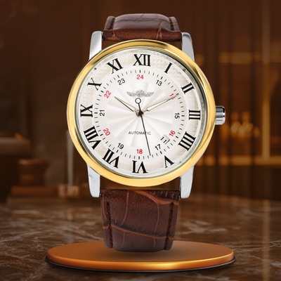 Fadenburg Luxus Leder Vollautomatische Uhr mit Kalenderfunktion - Elegantes Design für Den Herren