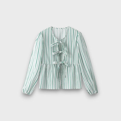 Celina – Gestreifte Bluse mit Schleifen und Volumenärmeln