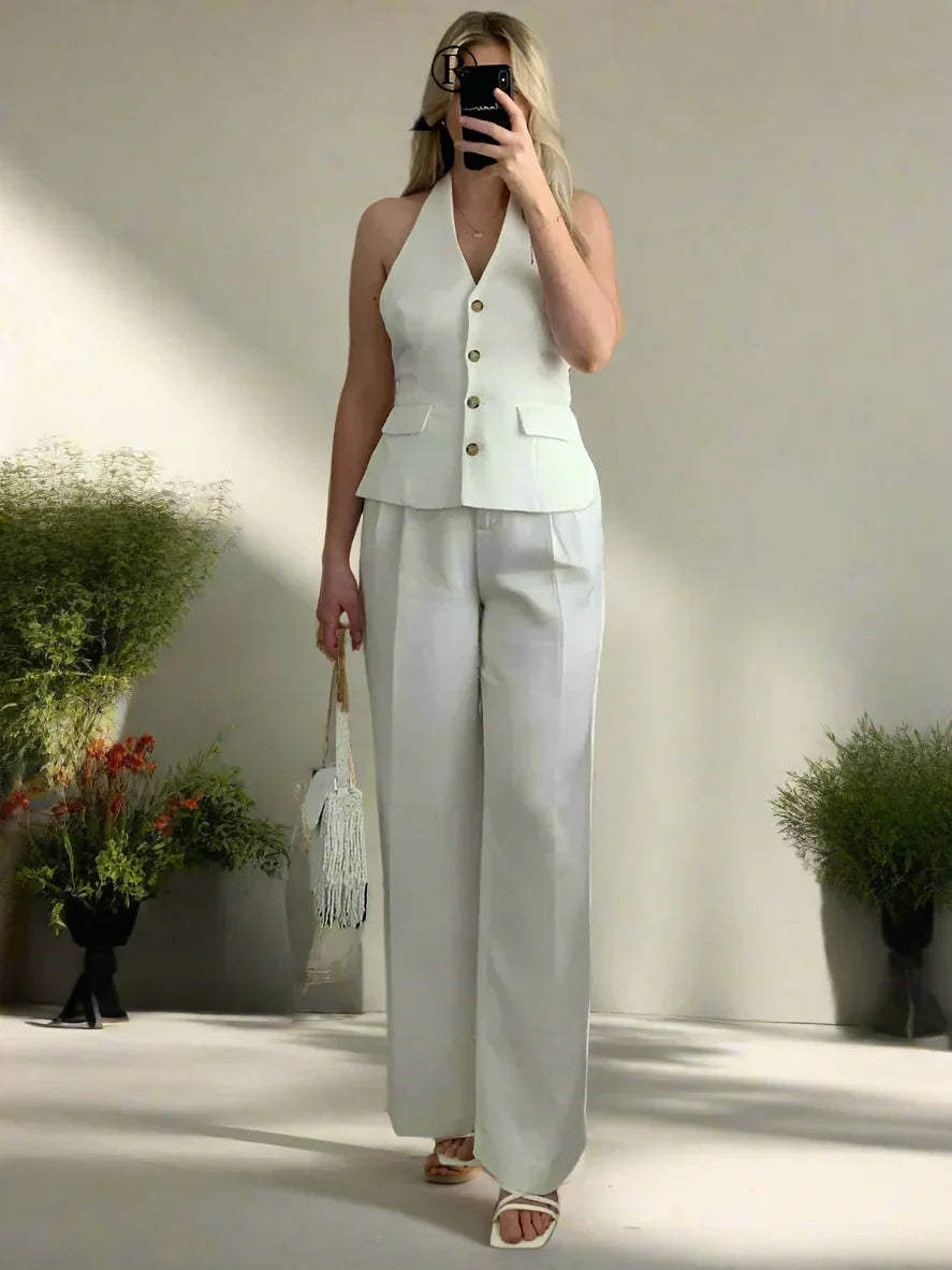 Elegantes Damen Neckholder Set Rückenfrei Slim-Fit Hose