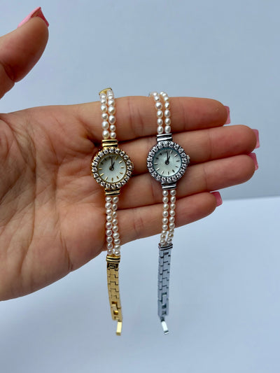 Elegante Vintage Damen Armbanduhr mit Perlendetails