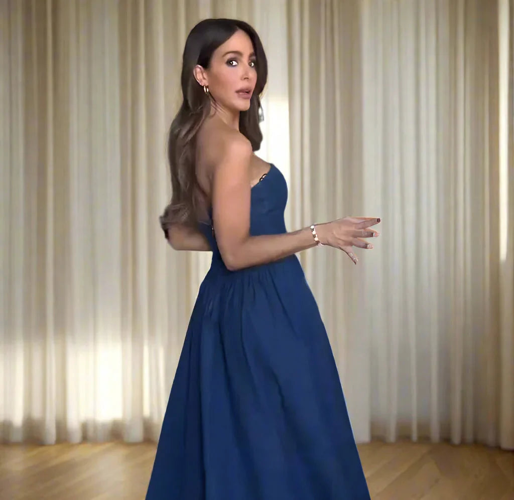 Trägerloses Elegantes Damen Jeanskleid Midi Slim Fit Vintage