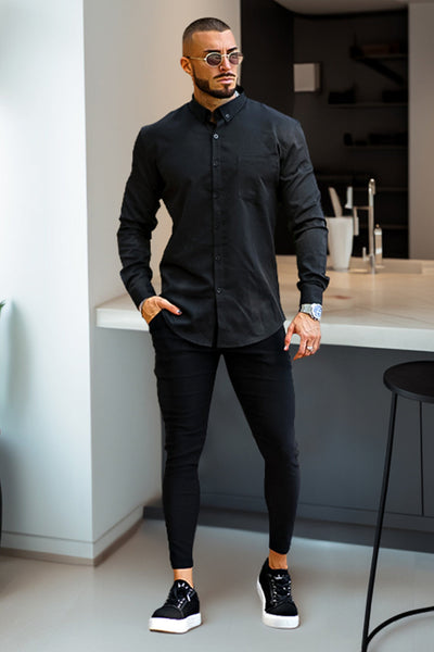 Schwarze Slim Fit Herren Stoffhose