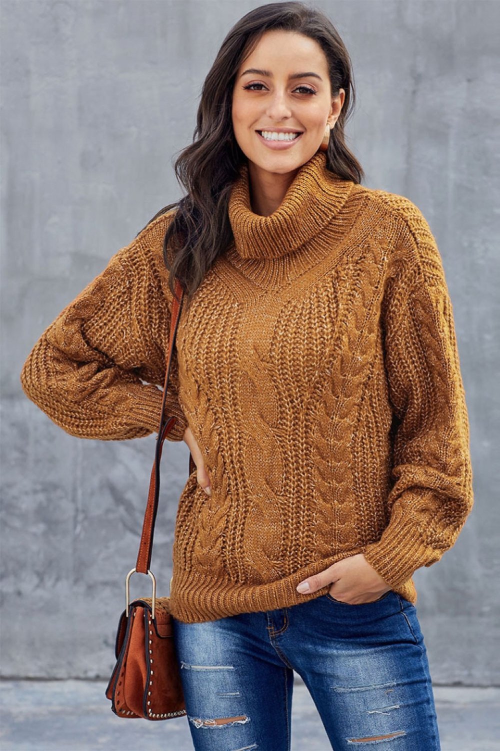 Laura | Grobes Zopfmuster pullover mit Rollkragen