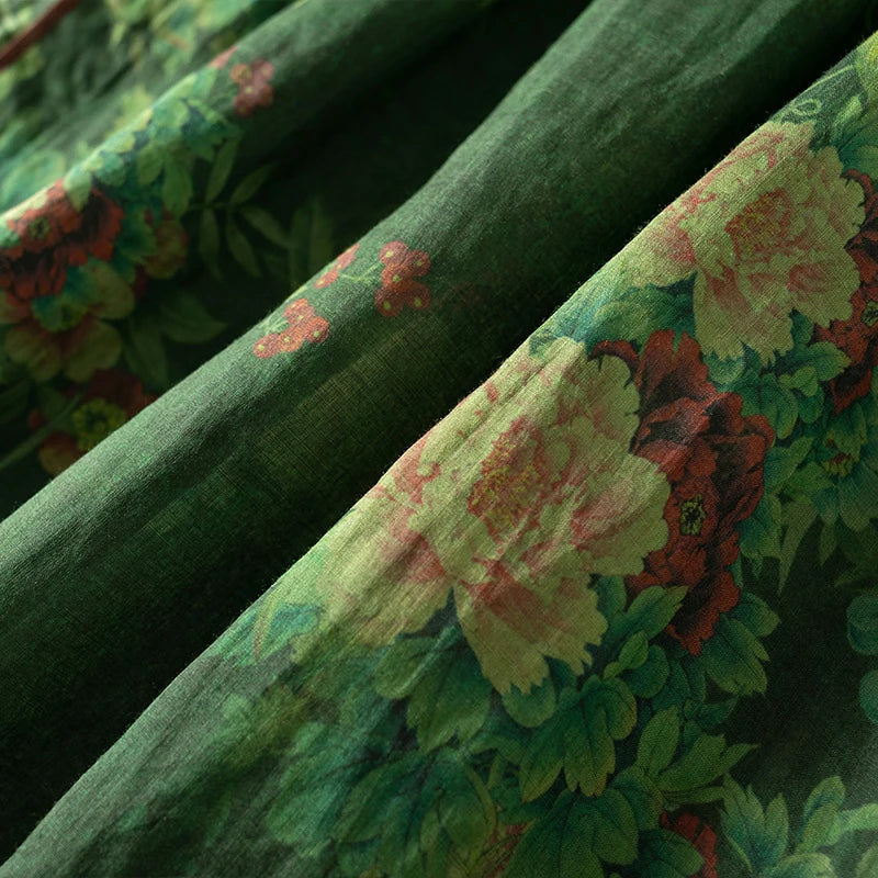 Retro Leinenkleid mit V-Ausschnitt und Spitzenverzierung –  Clara