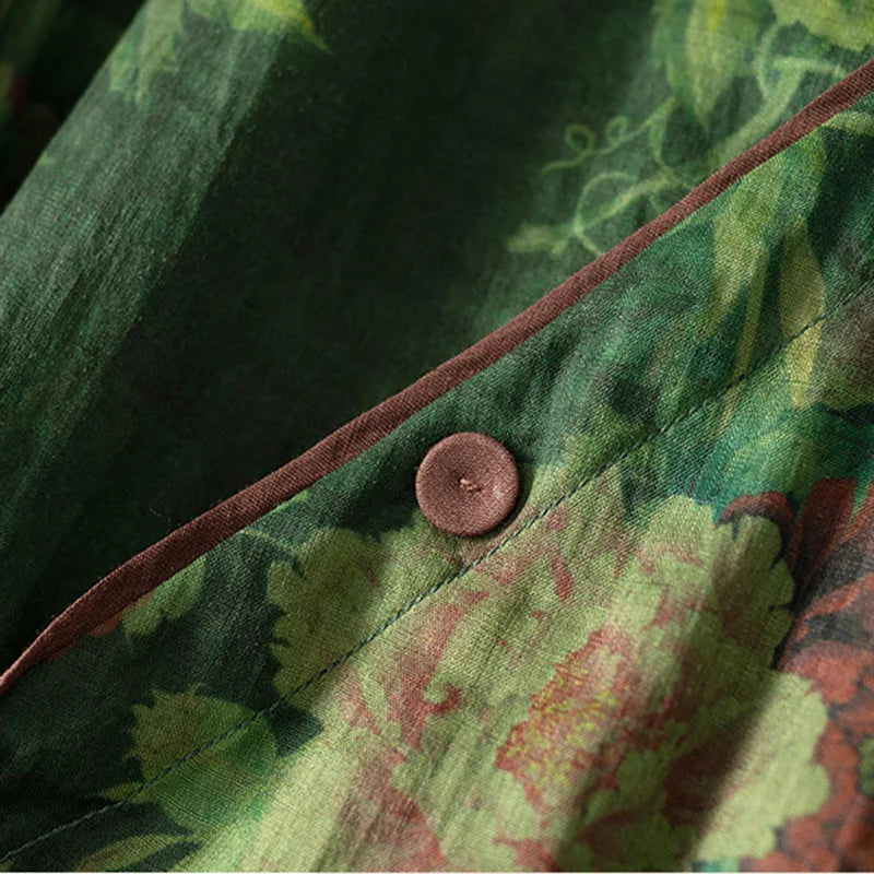 Retro Leinenkleid mit V-Ausschnitt und Spitzenverzierung –  Clara