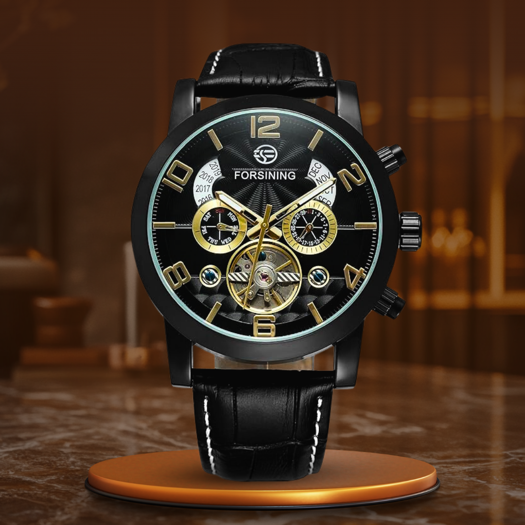 Luxus Mechanische Tourbillon Automatikuhr Mit Hochwertigem Wellendesign - Schwarz-Gold