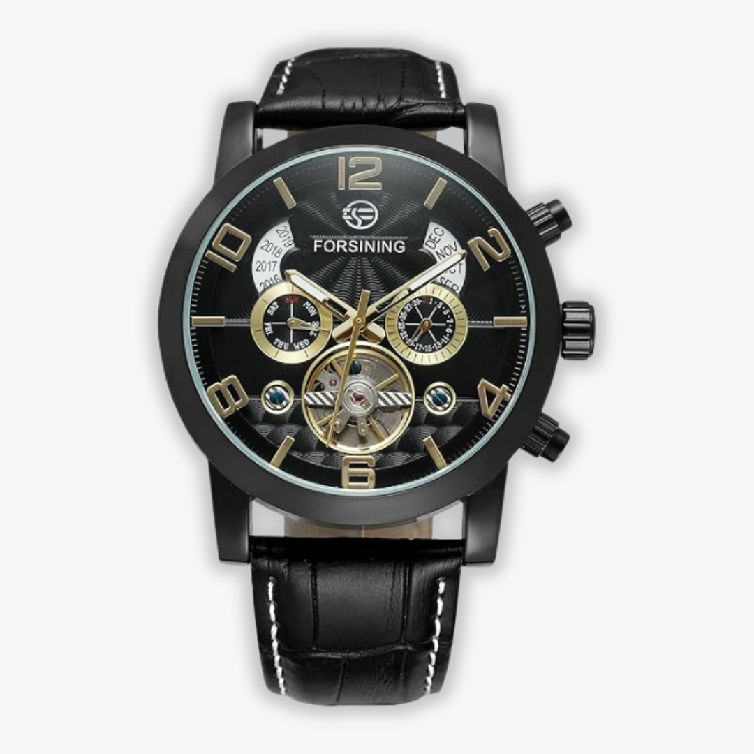 Luxuriöse Mechanische Tourbillon-Automatikuhr Mit Multifunktionsanzeige In Schwarz-Gold