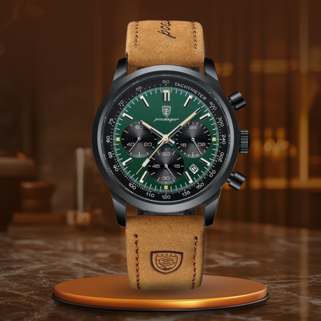 Elegante Luxusuhr für Männer mit Lederarmband, Wasserdicht, Chronograph und Kalenderanzeige