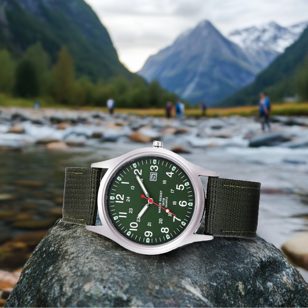 Fadenburg Robuste Outdoor Abenteueruhr mit Nylonarmband und Quarzwerk