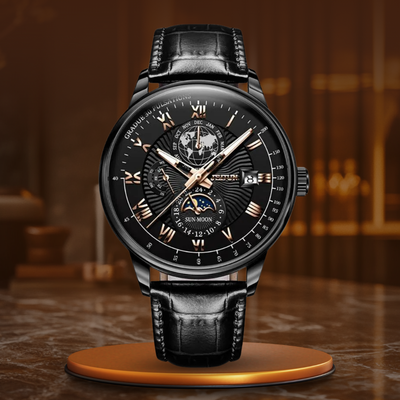 Trendige High-End Quarz-Uhr Mit Eleganten Lederarmband, Wasserdicht & Stoßsicher 40mm