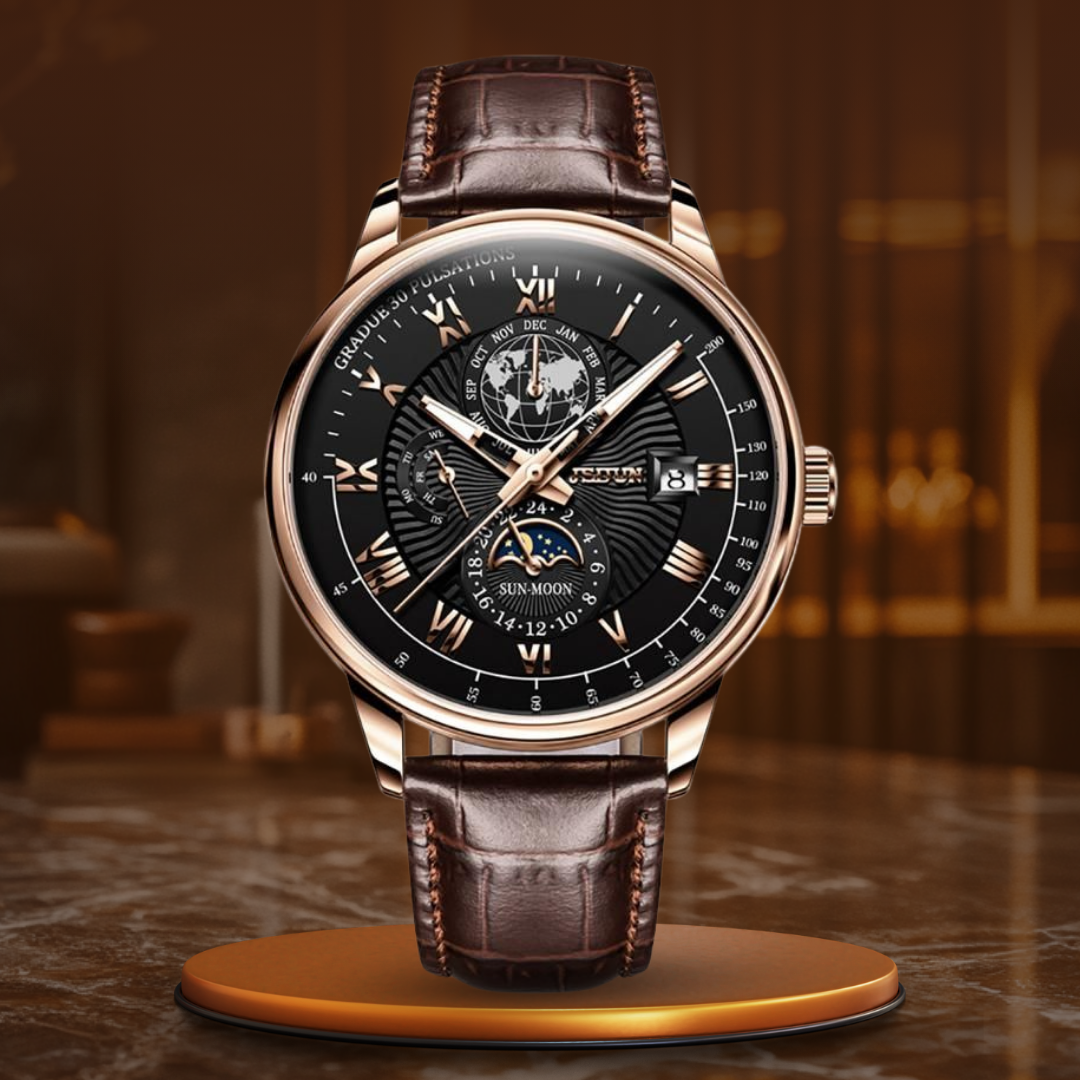 Trendige High-End Quarz-Uhr Mit Eleganten Lederarmband, Wasserdicht & Stoßsicher 40mm