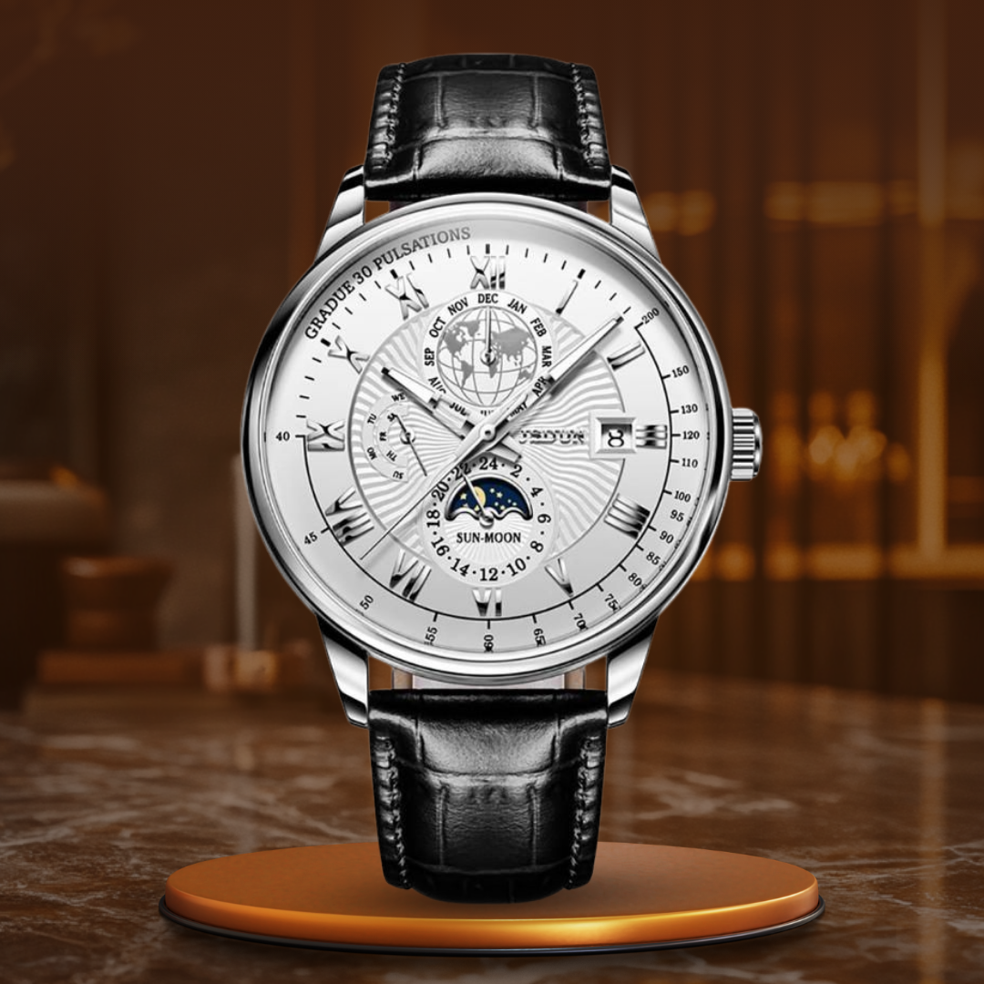 Trendige High-End Quarz-Uhr Mit Eleganten Lederarmband, Wasserdicht & Stoßsicher 40mm